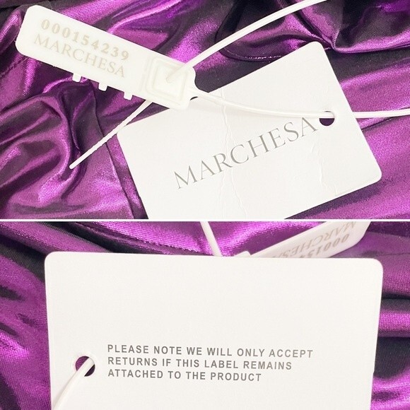 NWT Marchesa Off Shoulder Amethyst Lamé Gown Maxi With Draped Bodice Size 16 NEW - Picture 13 of 16